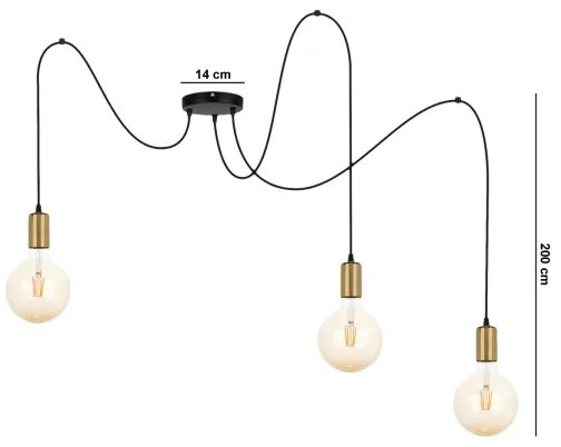Lampadario a sospensione con filo MIROS 3xE27/60W/230V ragno nero/oro