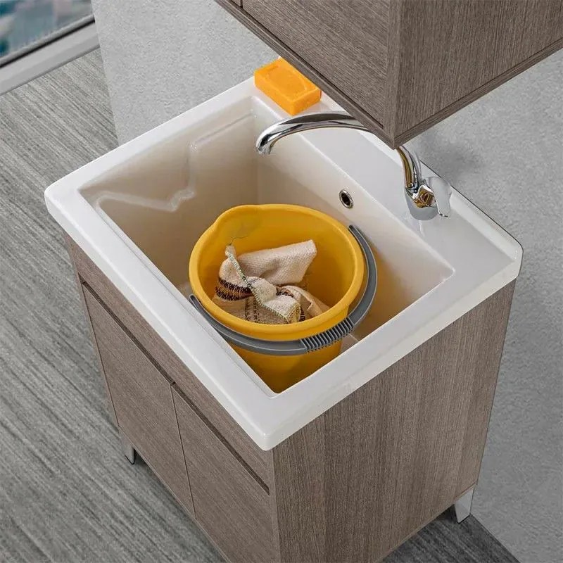 Mobile lavatoio 60x50 cm rovere scuro con vasca in ceramica Way