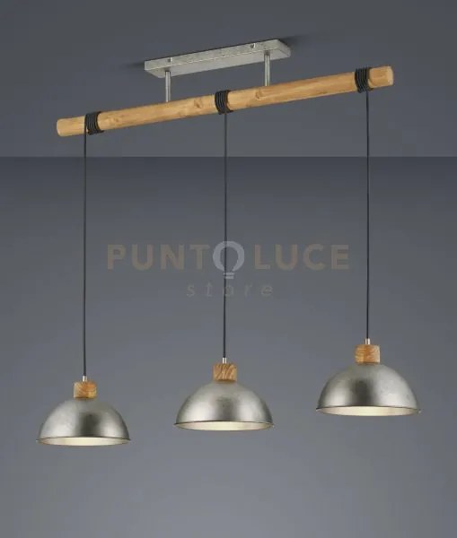Sospensione 3 cupole metallo delhi 303400367 acciaio e legno