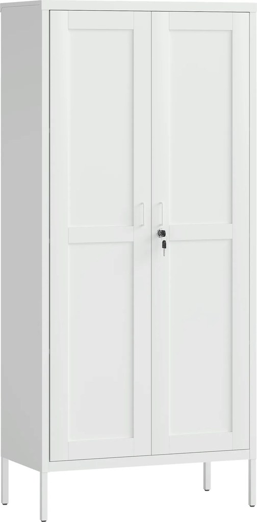 Armadio per Ufficio 80x40x175 cm a 3 Ripiani Regolabili con Serratura e 2 Chiavi in Acciaio Bianco...