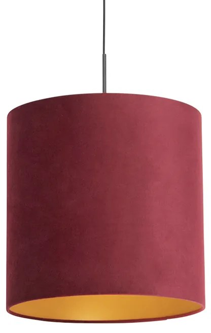 Lampada a sospensione con paralume in velluto rosso con oro 40 cm - Combi