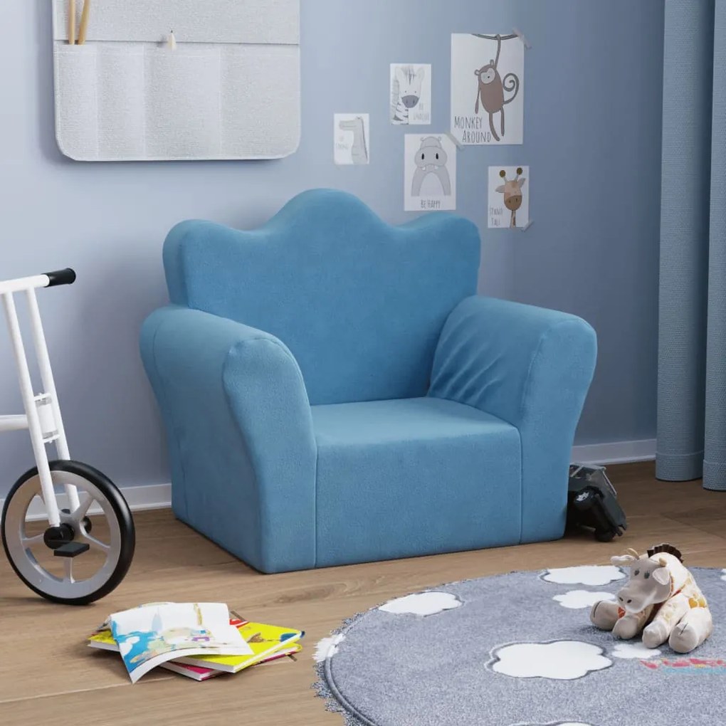 Divano Per Bambini Blu İn Morbido Peluche /