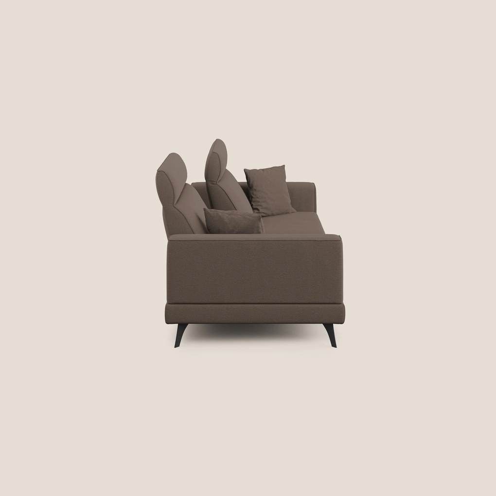 Slide Divano con schienali traslanti e poggiatesta in tessuto simil cotone impermeabile T19 marrone