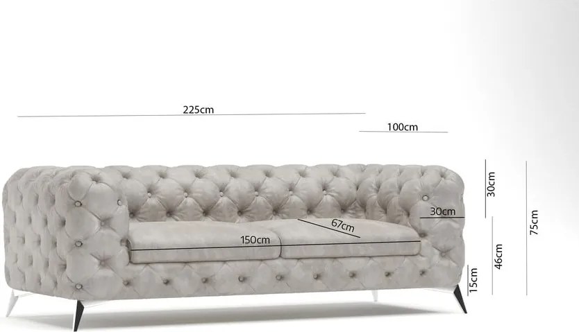 Divano grigio chiaro con rivestimento in velluto 225 cm Chelsea – Ropez