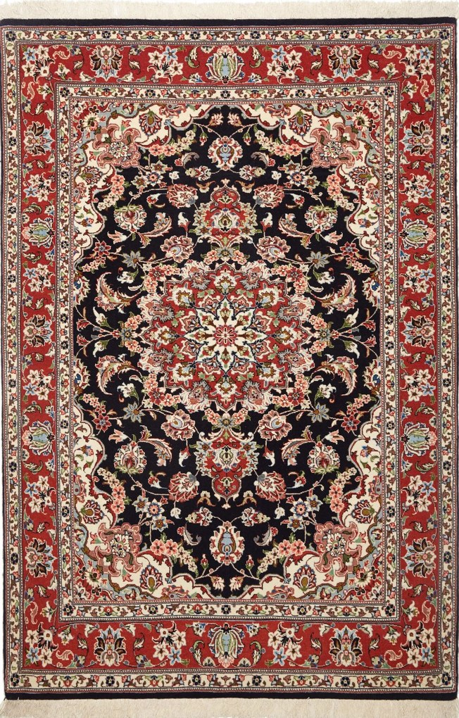 Isfahan Tappeto 110 x 160 Blu (Iran) Annodato A Mano