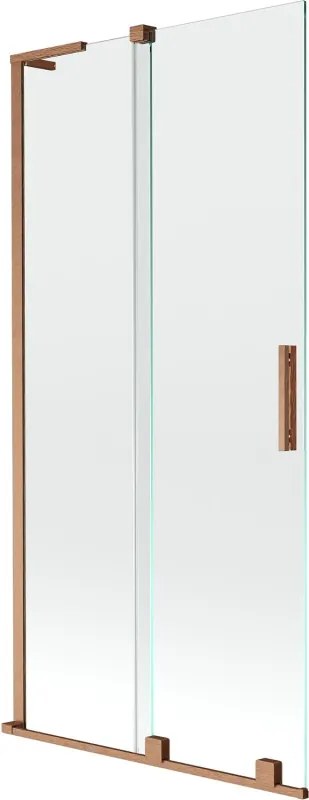 Mexen Velar L paravento per vasca 2 ante scorrevoli 90 x 150 cm, trasparente, rame spazzolato - 896-090-003-01-65