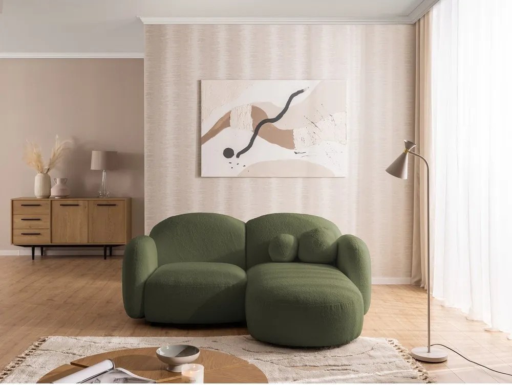 Divano angolare verde (con penisola a destra/con chaise lounge) con rivestimento in bouclé Orbit – Ropez