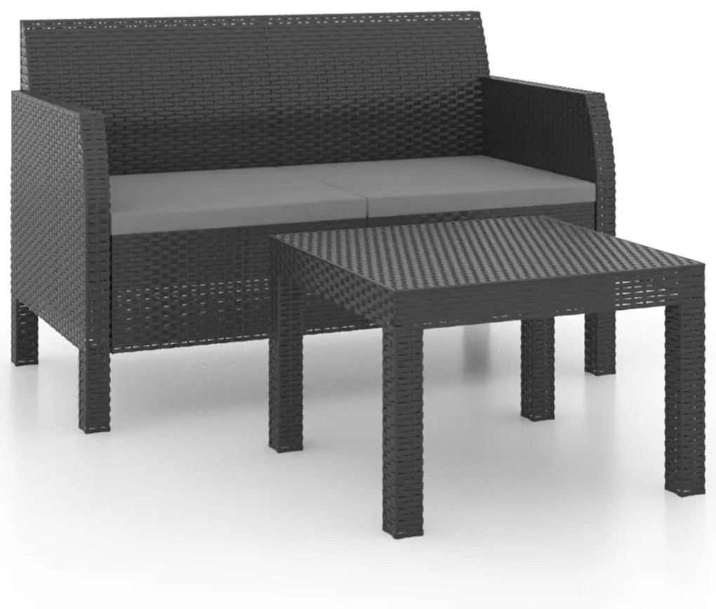 Set divani da giardino 2 pz con cuscini in rattan pp antracite