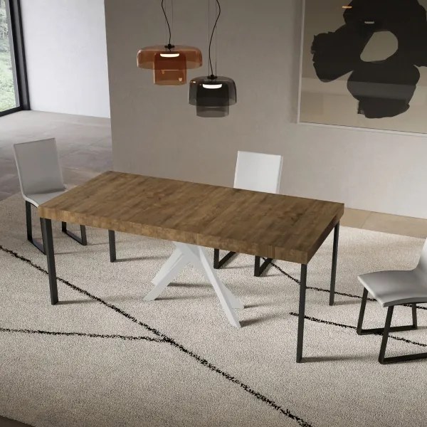 Consolle allungabile Libo Premium - Noce gambe bianche 90x40/300 cm