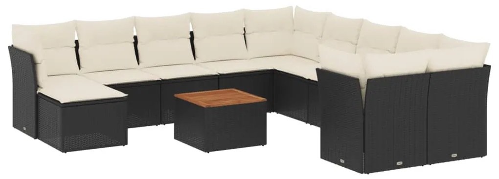 Set divani da giardino 12 pz con cuscini nero in polyrattan