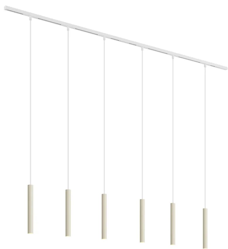 Sistema di illuminazione su binario moderno con 6 luci a sospensione beige e bianche monofase - Slimline Keno