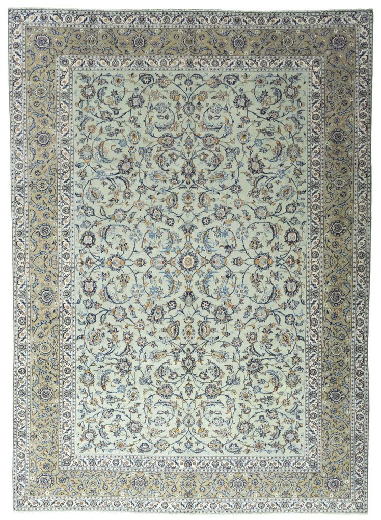 Kashan Tappeto 380x270 Verde (Iran) Annodato A Mano