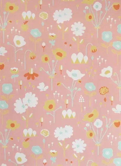 Majvillan Carta da parati Bloom - Dusty Pink/ Turquoise/ Yellow/ Orange/ White