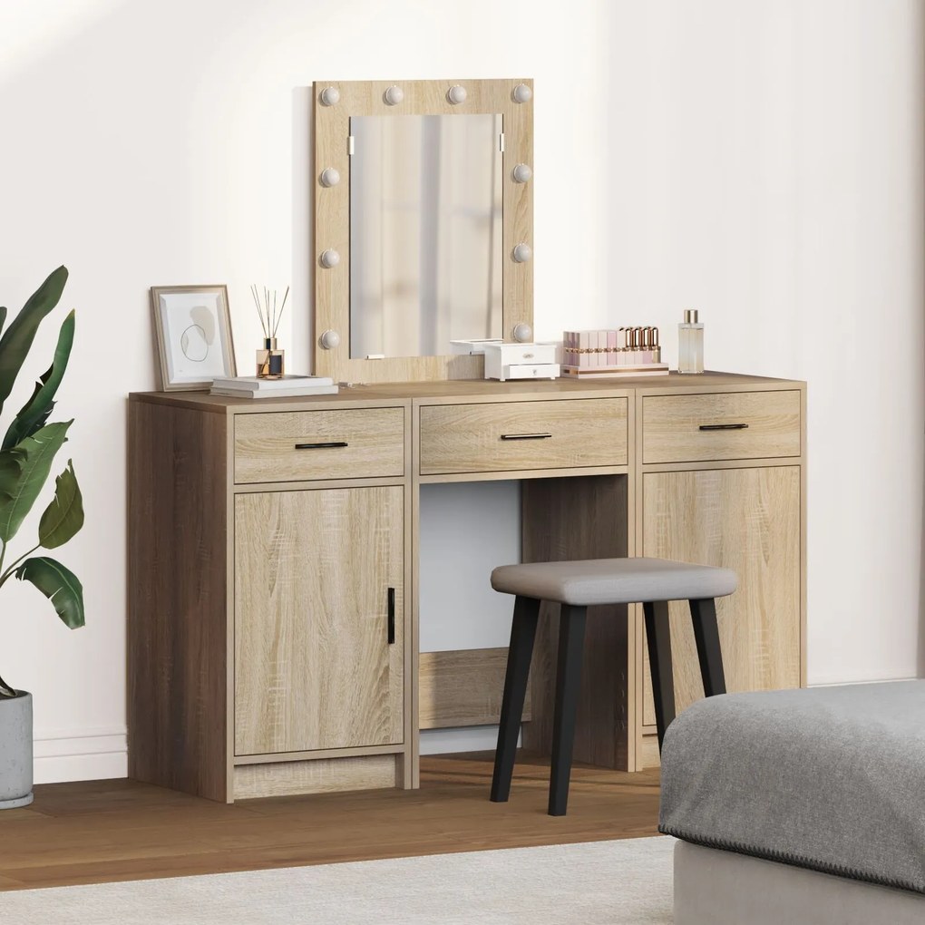 Set da toeletta 3 pezzi con led in rovere sonoma in legno ingegnerizzato