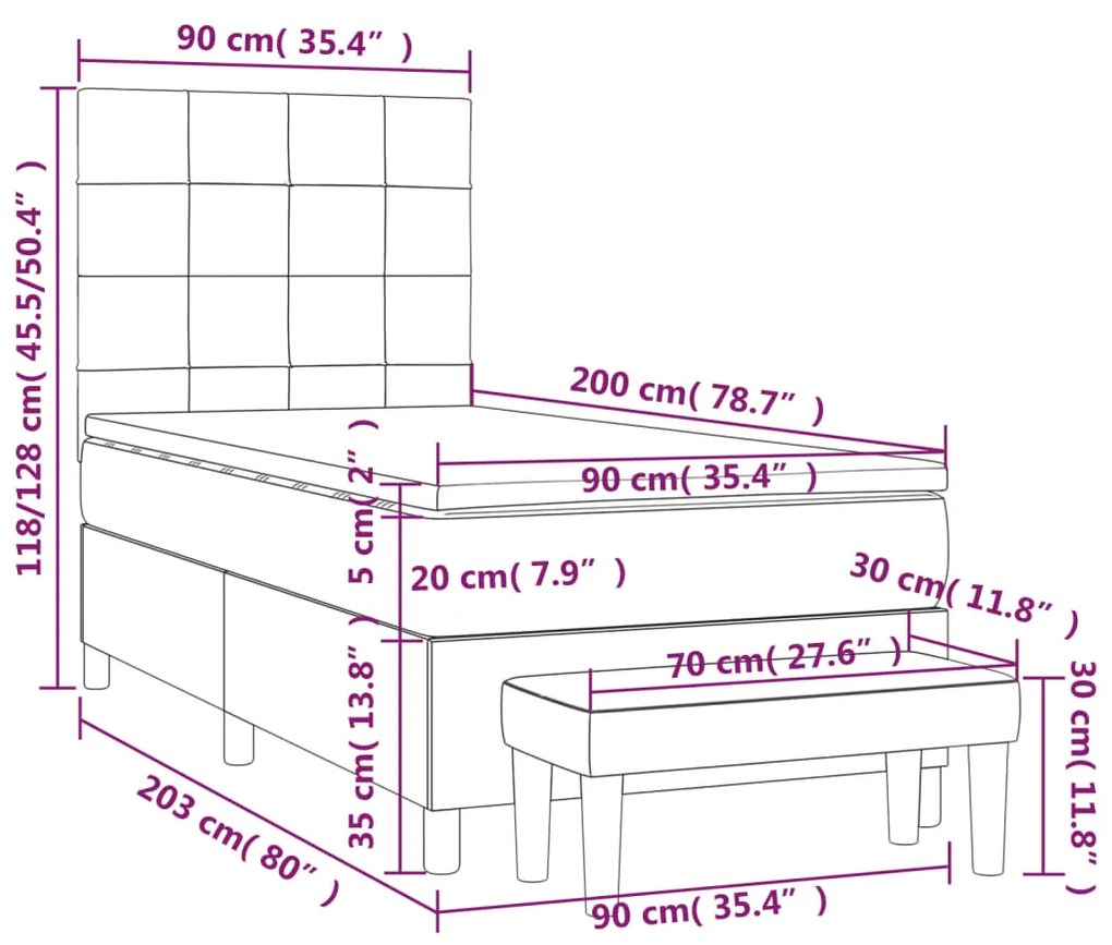 Giroletto a Molle con Materasso Rosa 90x200 cm in Velluto