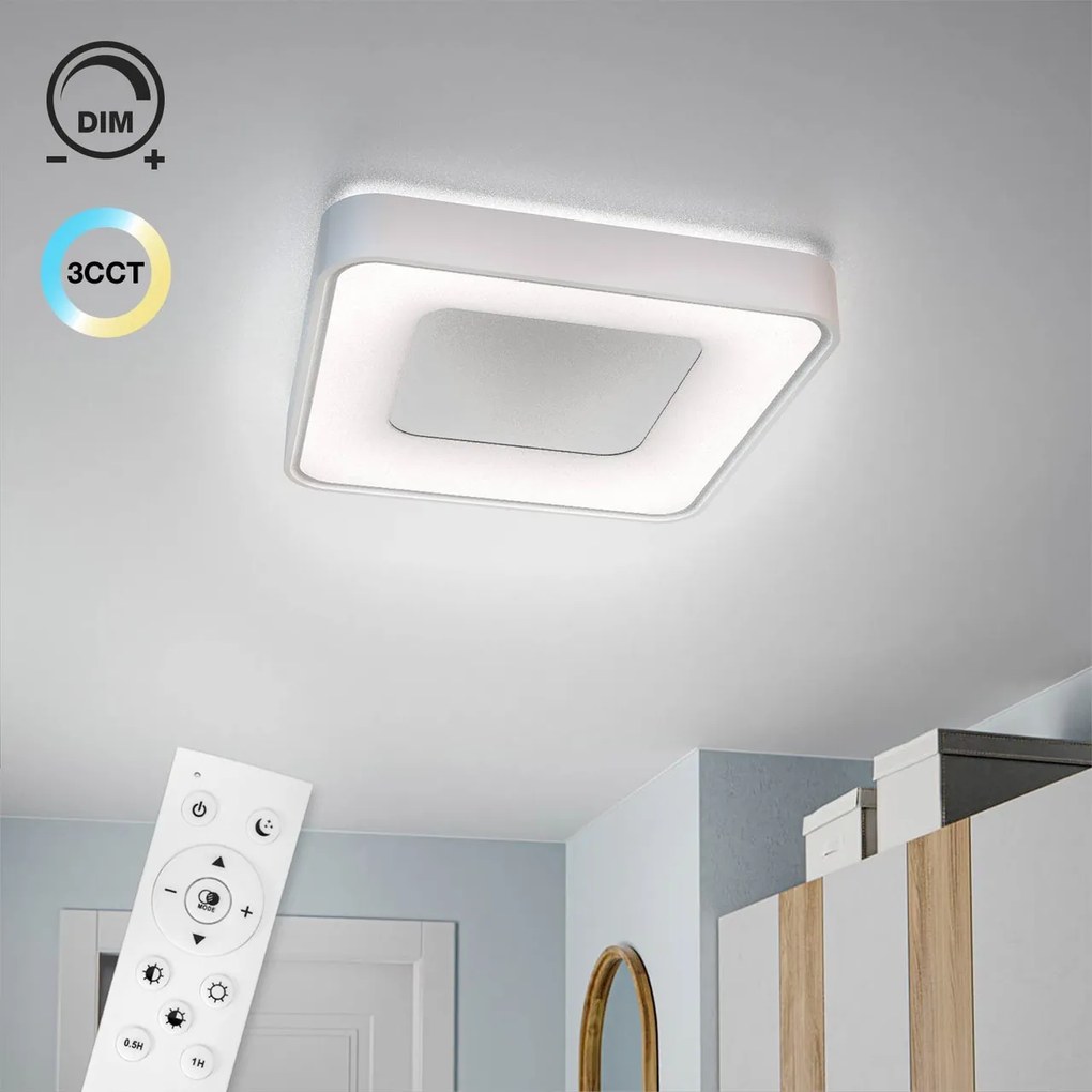 Plafoniera LED Quadrata 72W Ø480mm CCT Dimmerabile + Telecomando Bianca