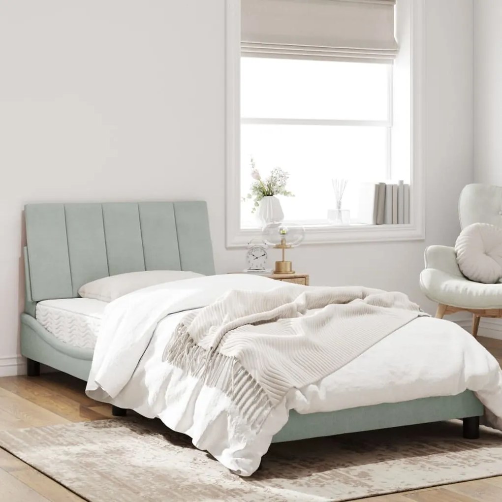 Letto con materasso grigio chiaro 100x200 cm in velluto