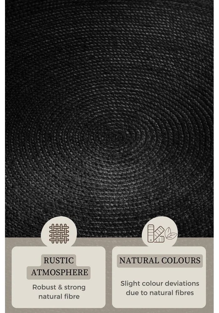Tappeto rotondo nero in iuta reversibile/tessuto a mano ø 140 cm Braided – Hanse Home
