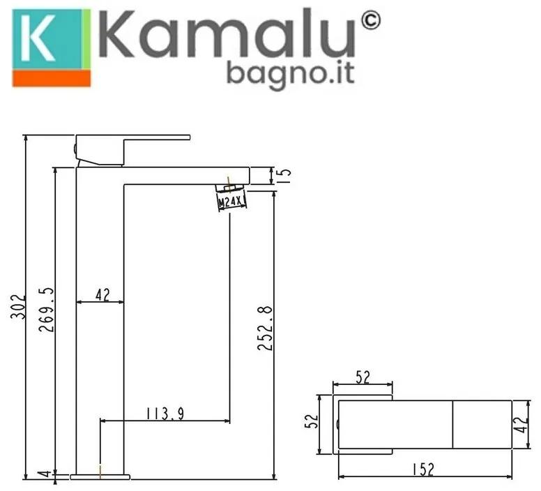 Kamalu - miscelatore lavabo alto nero opaco linea squadrata | kam-diana nero