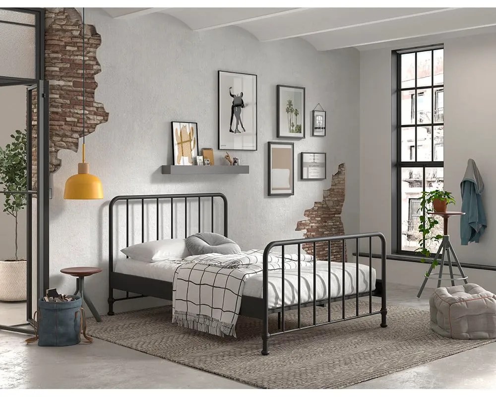 Letto singolo in metallo nero con griglia 140x200 cm BRONXX - Vipack