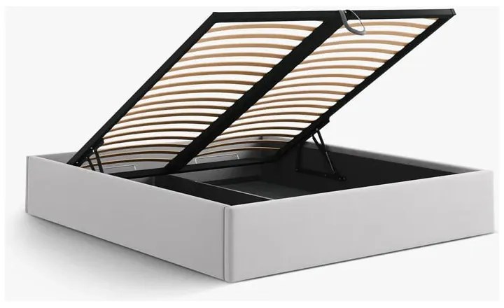 Letto matrimoniale imbottito grigio chiaro con contenitore/senza testiera con rete inclusa 160x200 cm Susan – Micadoni