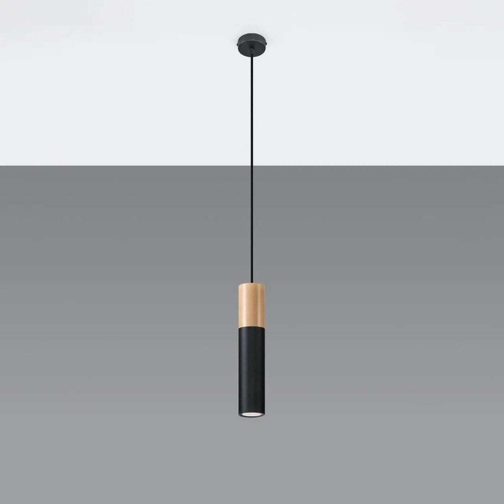 Lampadario a Sospensione PABLO 1 in Legno e Acciaio con base GU10