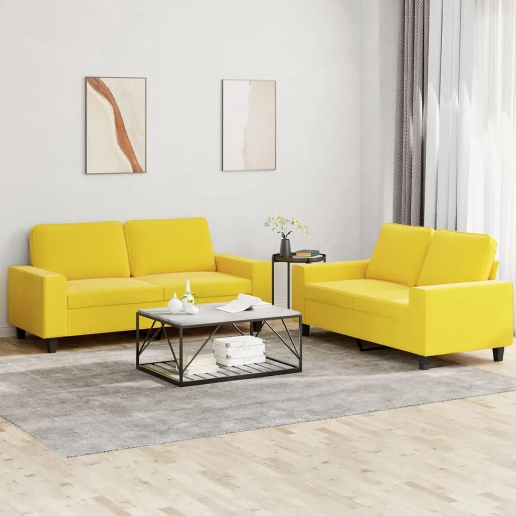 Set di divani 2 pz giallo chiaro in tessuto