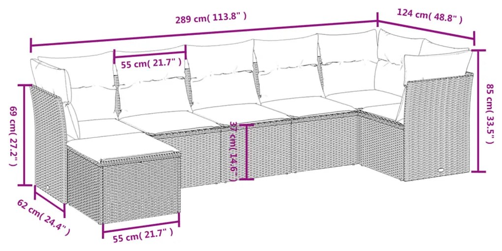 Set divani da giardino con cuscini 7pz nero polyrattan