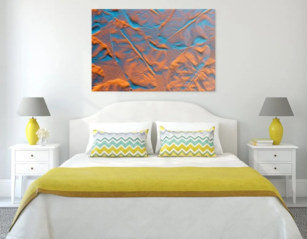 Quadro su tela – Texture di foglie sulla spiaggia di sabbia