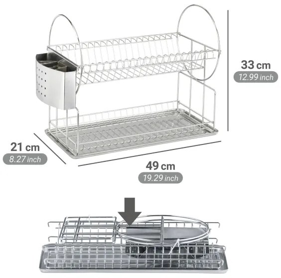 WENKO 2329100 - Scolapiatti DUO 21x33 cm in acciaio inox/argento