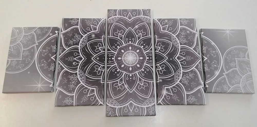 Quadri 5 pezzi – Mandala orientale in bianco e nero