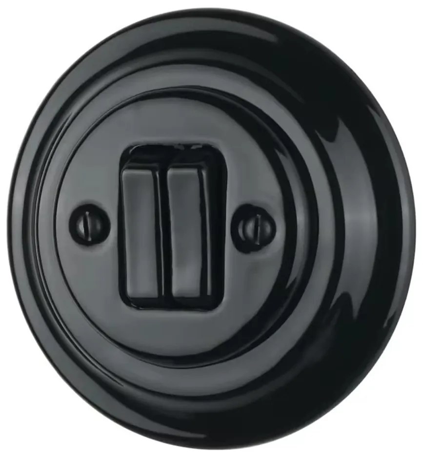 Bohemia-Design - Interruttore doppio in porcellana stile retrò con cornice n. 5, nero