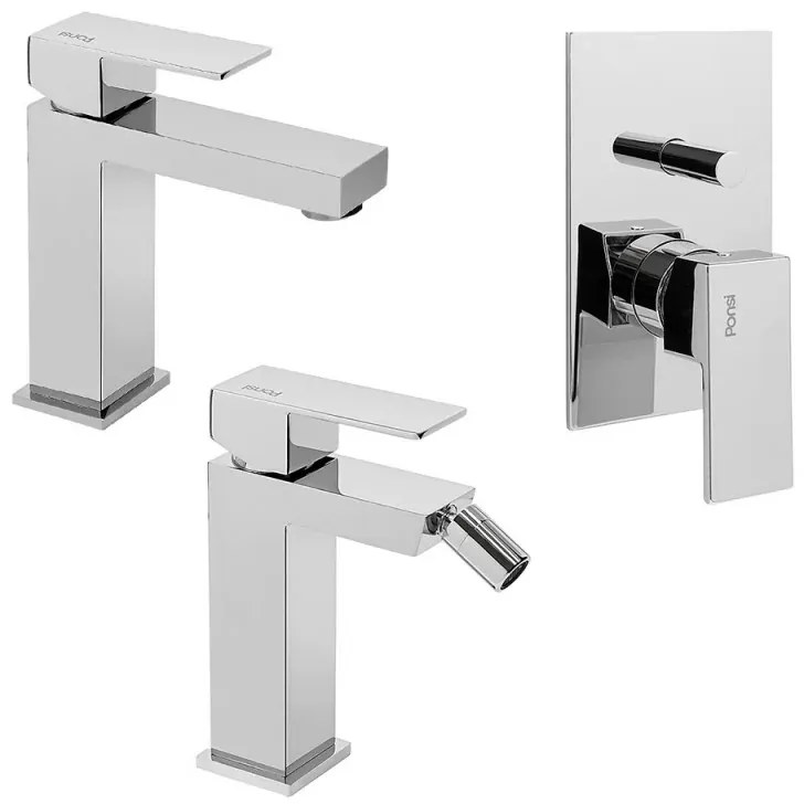 Set miscelatori lavabo bidet e doccia 2 vie cromati serie Italia