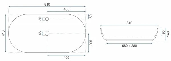 REA-U2541 - Lavabo da appoggio AURA 41x81 cm ceramica/bianco lucido