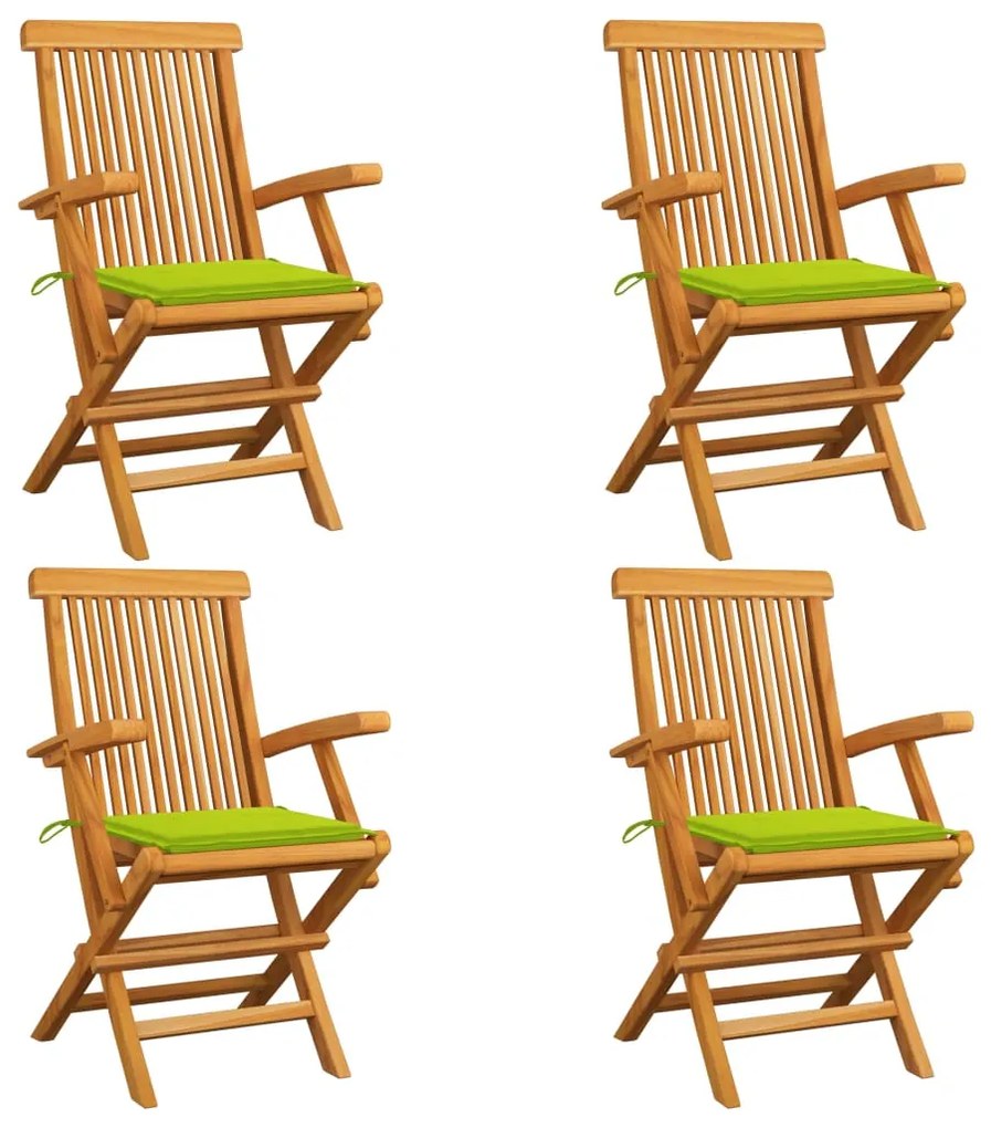 Sedie giardino con cuscini verde chiaro 4pz legno massello teak