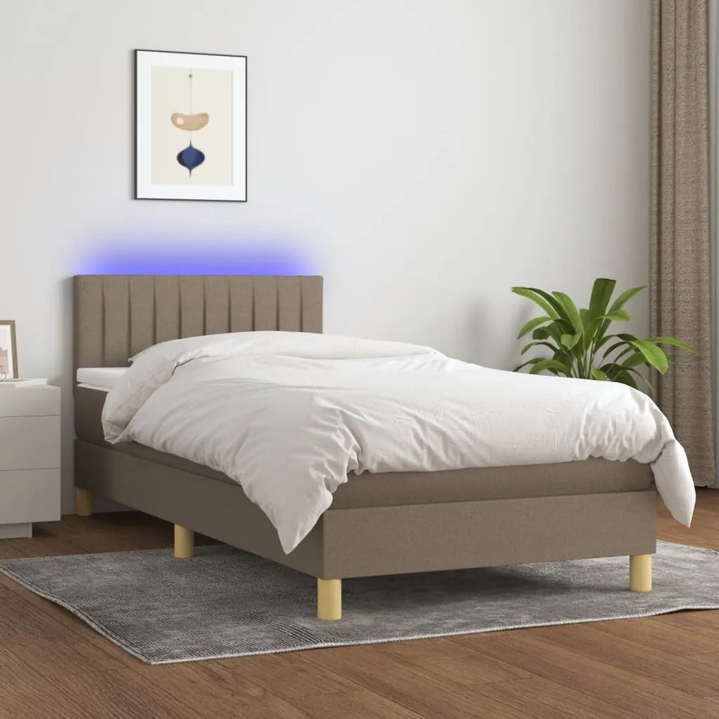 Letto A Molle Con Materasso E Led Tortora 90x190 Cm İn Tessuto /
