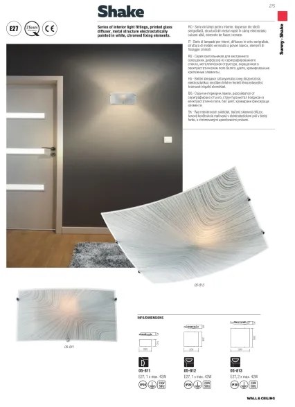 Redo 05-812 - Plafoniera SHAKE 1xE27/42W/230V 29,5x29,5 cm bianca