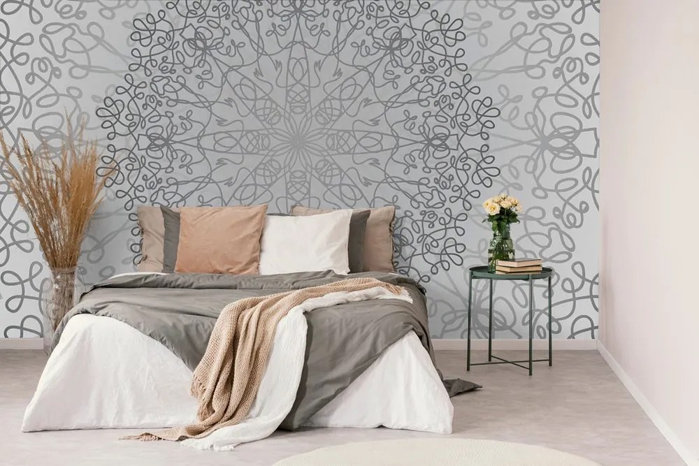 Carta da parati – Ornamento circolare grigio