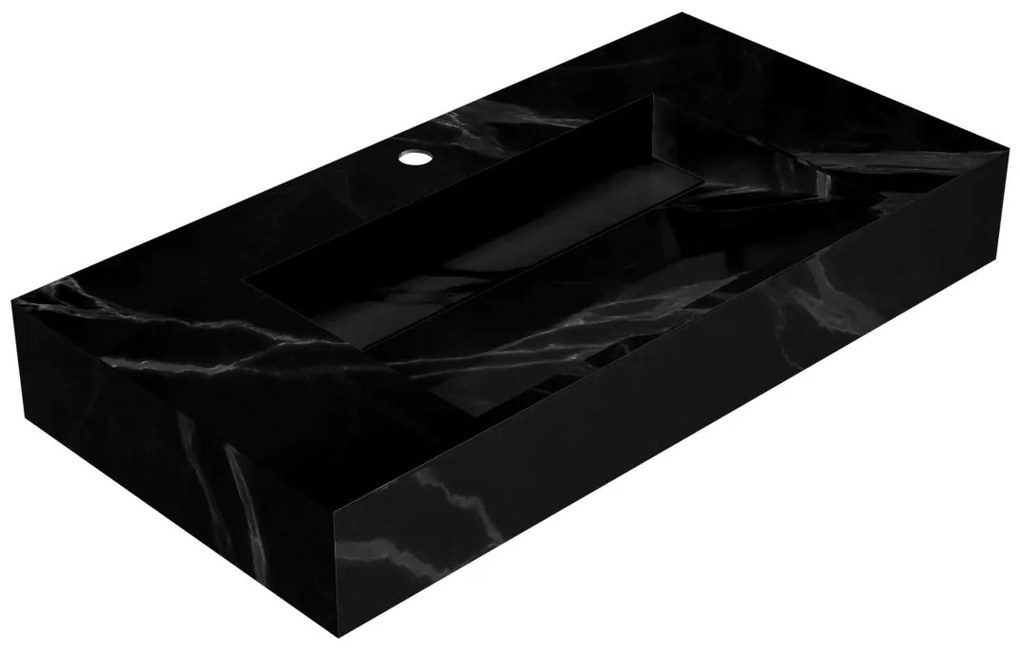 Lavabo sospeso L90.2 x l45,2 x H8 cm in Solid Surface effetto marmo Nero - TAKOTNA