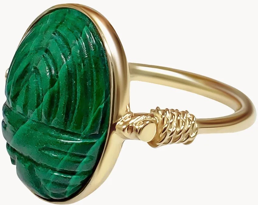 Anello placcato in oro con malachite Neo