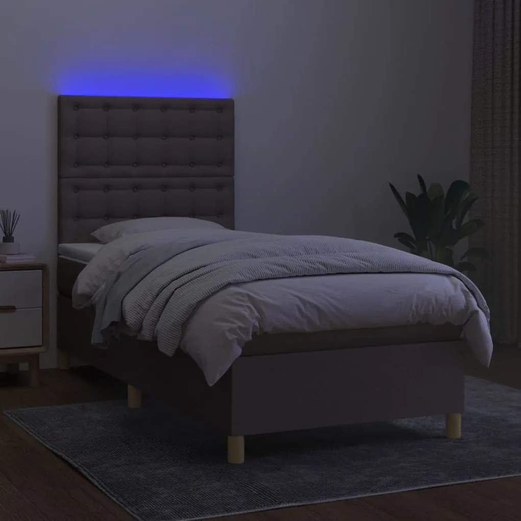 Letto a molle con materasso e led tortora 100x200cm in tessuto