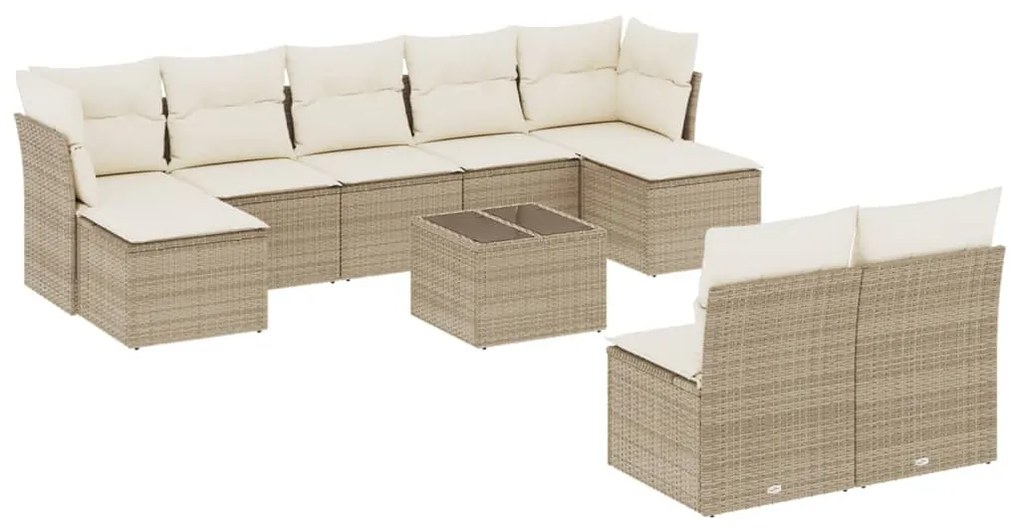 Set divano da giardino 10 pz con cuscini beige in polyrattan