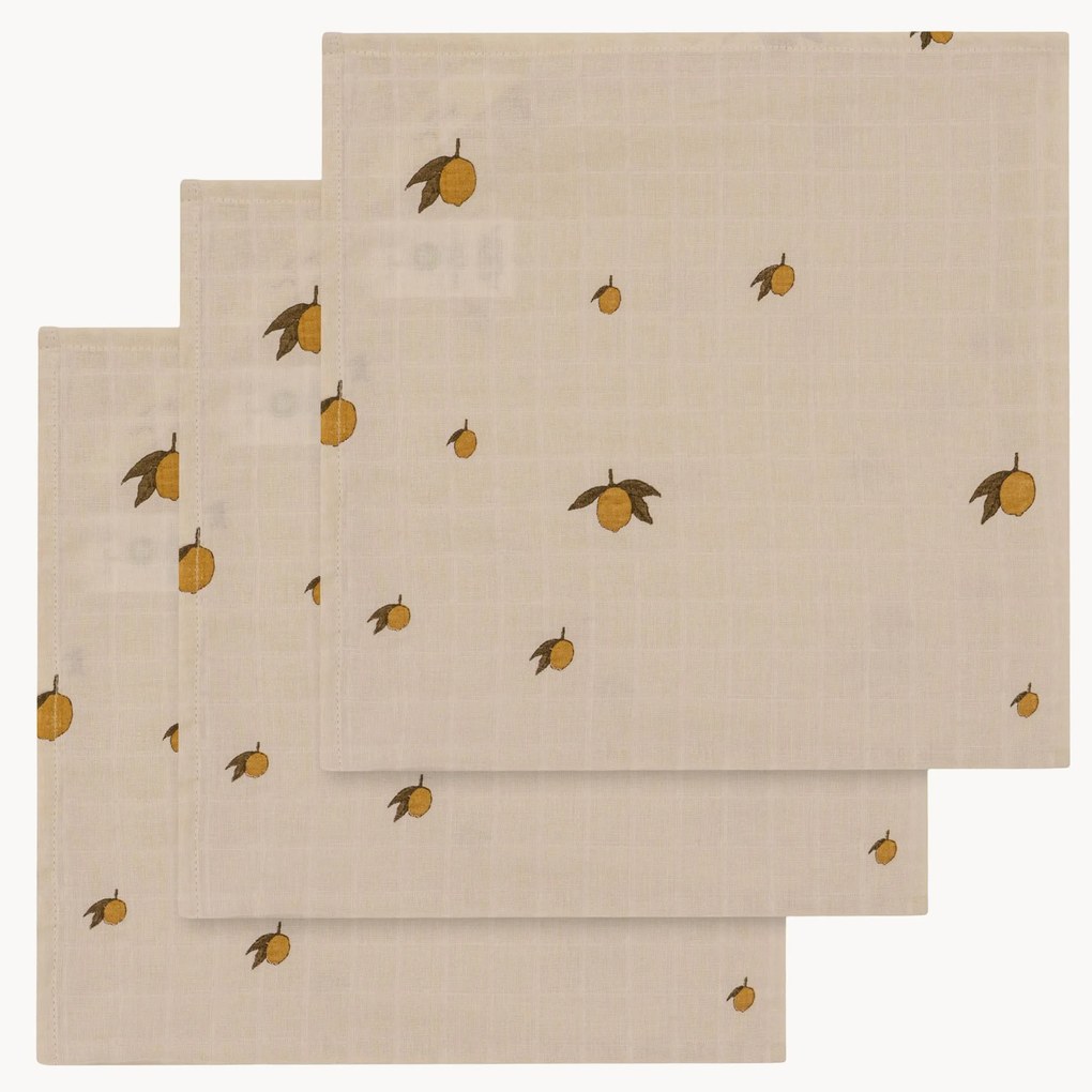 Set di 3 panni in mussola di cotone organico Lemon
