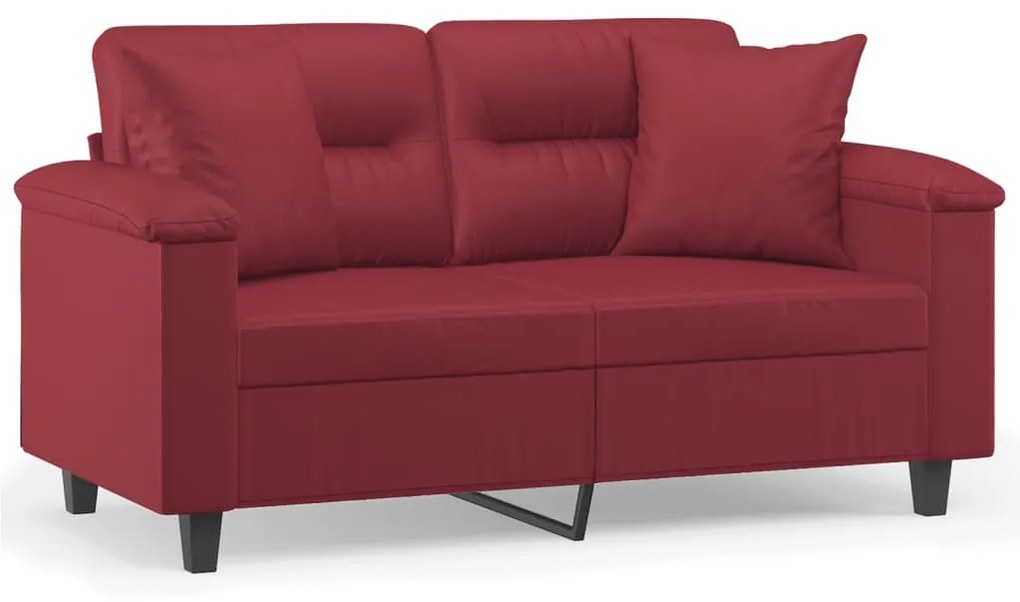 Divano a 2 posti con cuscini rosso vino 120 cm in similpelle