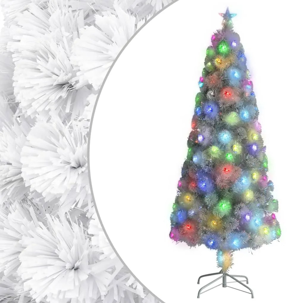 Albero Natale Preilluminato Bianco 210 Cm İn Fibra Ottica /