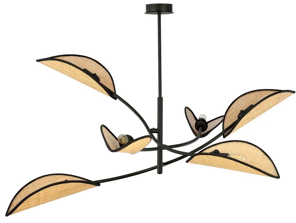 Lampadario a Sospensione in Acciaio e Tessuto LOTUS 6 Nero 6xE14