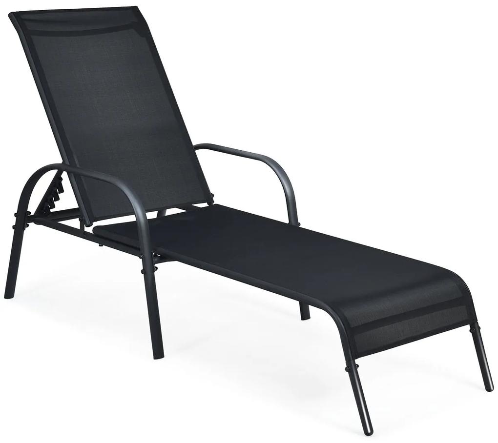 Costway Chaise longue per cortile con schienale regolabile, Sedia reclinabile pieghevole da esterno Nero