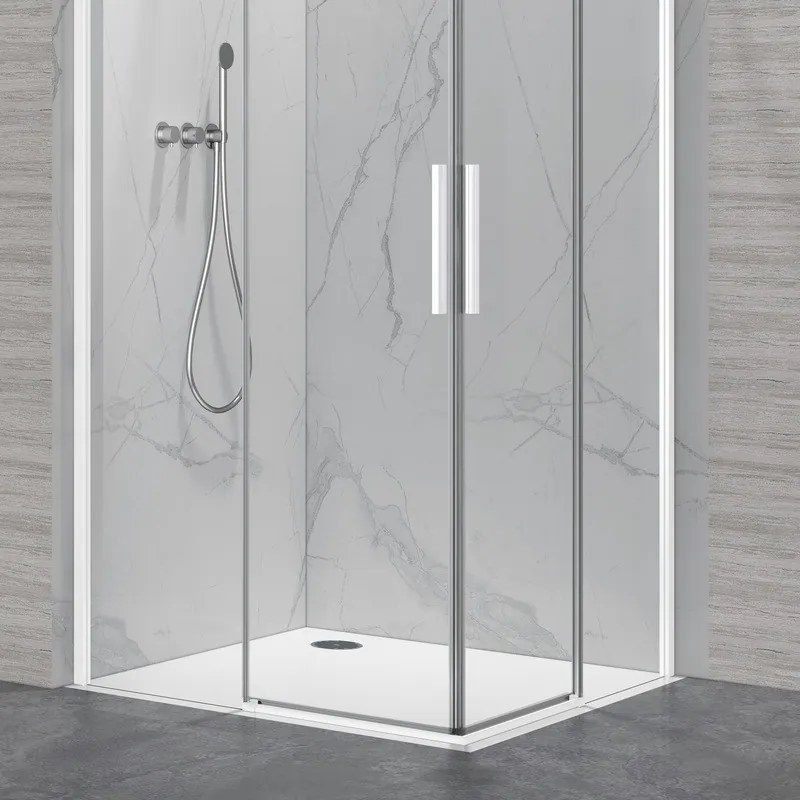 Kamalu - Box doccia 90x100cm angolare porte scorrevoli finitura bianca| KLA1000W