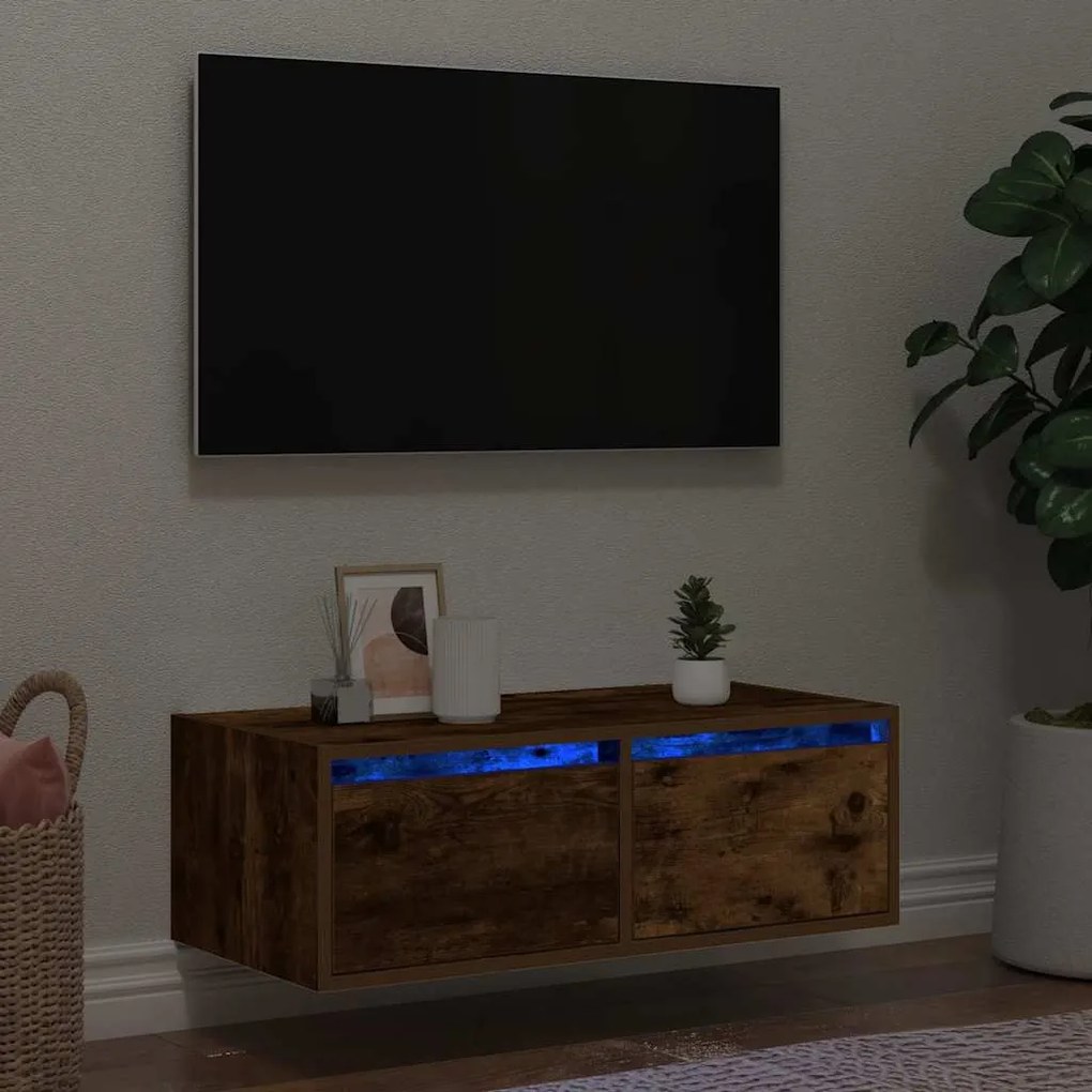 Mobile Porta Tv Con Luci Led Rovere Fumo 75x35,5x25 Cm /