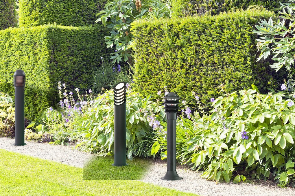 Paletto Esterno Contemporaneo Bollards Alluminio Nero Vetro 1 Luce E27 H73Cm